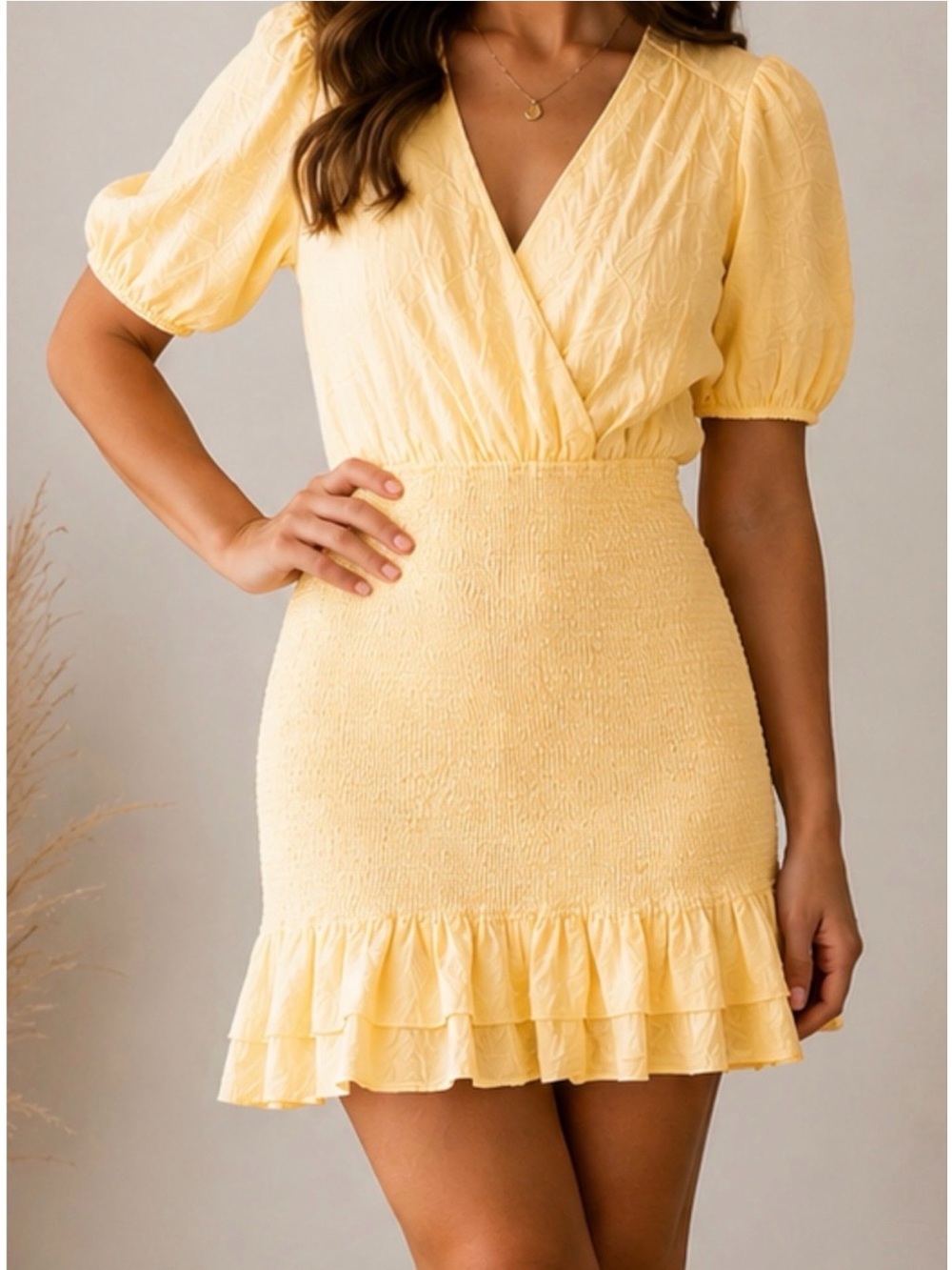 Lost + Wander Yellow Smocked Mini Dress Size Small